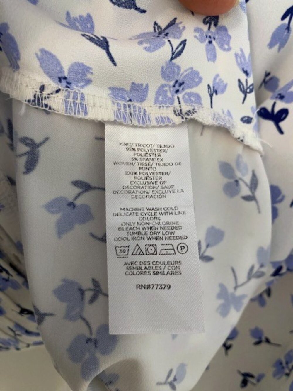 Ann Taylor Floral Ruffle-Neck Blouse Long Sleeve Women's Blue Petite XXS - Picture 5 of 10